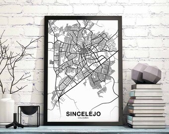 SINCELEJO Colombia map poster black white Hometown City Print Modern Home Decor Office Decoration Wall Art Dorm Bedroom Gift
