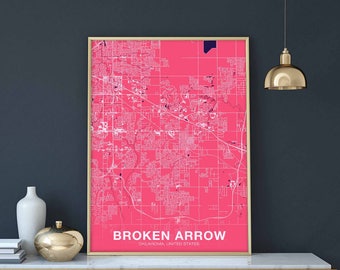 BROKEN ARROW Oklahoma OK us map poster color Hometown City Print Modern Home Decor Office Decoration Wall Art Dorm Bedroom Gift