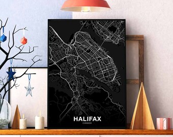 HALIFAX Canada map poster black white Hometown City Print Modern Home Decor Office Decoration Wall Art Dorm Bedroom Gift
