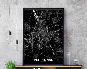 PERPIGNAN  France map poster black white Hometown City Print Modern Home Decor Office Decoration Wall Art Dorm Bedroom Gift