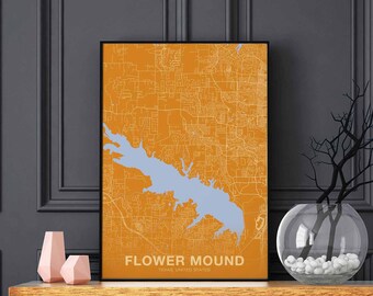 FLOWER MOUND Texas TX us map poster color Hometown City Print Modern Home Decor Office Decoration Wall Art Dorm Bedroom Gift