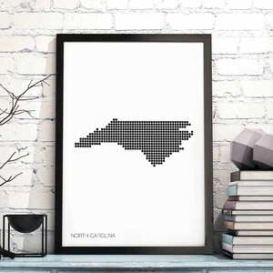 CAROLINA DO NORTE EUA estado pontos mínimos retro mapa pôster preto branco decoração de parede design moderno suíço escandinavo nórdico inauguração de casa viagem