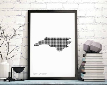 NORTH CAROLINA US state minimal dots retro map poster black white wall decor design modern swiss scandinavian nordic housewarming travel