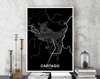 CARTAGO Colombia map poster black white Hometown City Print Modern Home Decor Office Decoration Wall Art Dorm Bedroom Gift