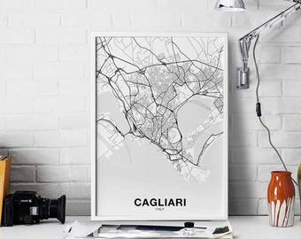 CAGLIARI Italy map poster Hometown City Print Modern Home Decor Office Decoration Wall Art Dorm Bedroom Gift