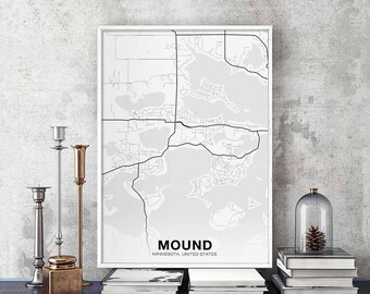 MOUND Minnesota MN USA map poster black white Hometown City Print Modern Home Decor Office Decoration Wall Art Dorm Bedroom Gift