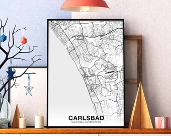CARLSBAD California CA USA map poster black white Hometown City Print Modern Home Decor Office Decoration Wall Art Dorm Bedroom Gift