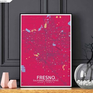 FRESNO Californie usa carte affiche noir blanc décoration murale design scandinave moderne minimal nordique pendaison de crémaillère voyage chambre