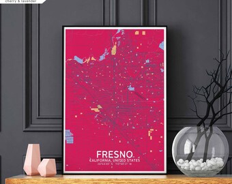 FRESNO California usa map poster black white wall decor design modern scandinavian minimal nordic housewarming travel bedroom