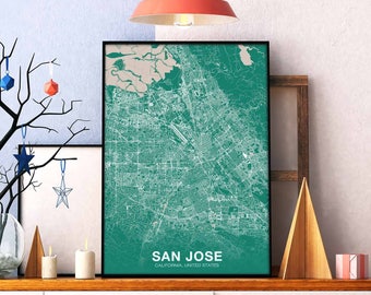 SAN JOSE California CA us map poster color Hometown City Print Modern Home Decor Office Decoration Wall Art Dorm Bedroom Gift