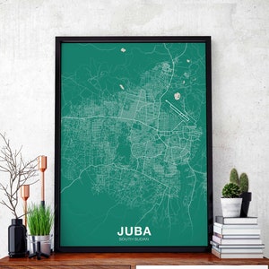 Póster con mapa de JUBA, Sudán del Sur, ciudad natal, impresión en color, decoración moderna para el hogar, decoración de la oficina, arte de pared, dormitorio, regalo