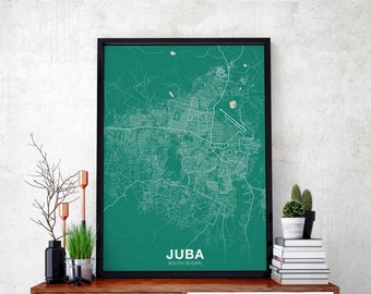 JUBA South Sudan map poster color Hometown City Print Modern Home Decor Office Decoration Wall Art Dorm Bedroom Gift
