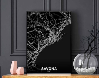 SAVONA Italy map poster black white Hometown City Print Modern Home Decor Office Decoration Wall Art Dorm Bedroom Gift