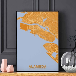 ALAMEDA, Californie, États-Unis, carte, affiche couleur, ville natale, ville, impression, moderne, décoration intérieure, bureau, décoration, mur, art, dortoir, chambre, cadeau