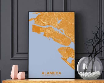 ALAMEDA California CA US map poster color Hometown City Print Modern Home Decor Office Decoration Wall Art Dorm Bedroom Gift