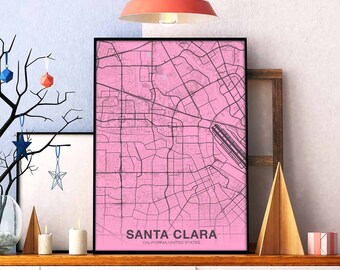 SANTA CLARA California CA usa poster color Hometown City Print Modern Home Decor Office Decoration Wall Art Dorm Bedroom Gift