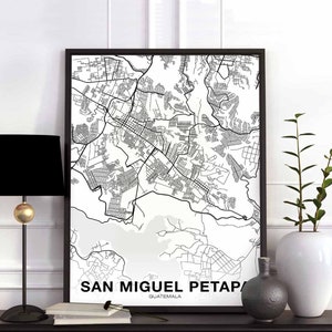 SAN MIGUEL PETAPA Guatemala Karte Poster schwarz weiß Heimatstadt Stadt Druck Moderne Wohnkultur Büro Dekoration Wand Kunst Wohnheim Schlafzimmer Geschenk