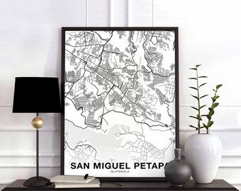 SAN MIGUEL PETAPA Guatemala map poster black white Hometown City Print Modern Home Decor Office Decoration Wall Art Dorm Bedroom Gift