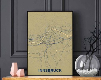 INNSBRUCK Austria map poster color Hometown City Print Modern Home Decor Office Decoration Wall Art Dorm Bedroom Gift