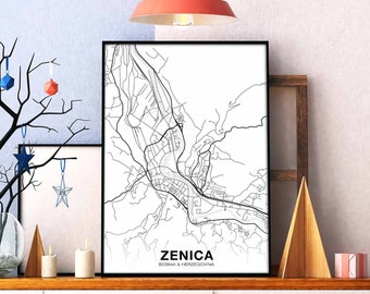 ZENICA Bosnia map poster Hometown City Print Modern Home Decor Office Decoration Wall Art Dorm Bedroom Gift