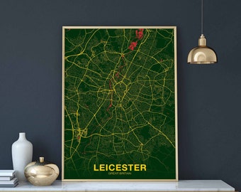 LEICESTER Great Britain UK map poster color Hometown City Print Modern Home Decor Office Decoration Wall Art Dorm Bedroom Gift
