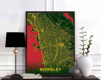 BERKELEY California CA US map poster color Hometown City Print Modern Home Decor Office Decoration Wall Art Dorm Bedroom Gift