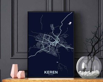 KEREN Eritrea map poster color Hometown City Print Modern Home Decor Office Decoration Wall Art Dorm Bedroom Gift