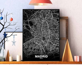 MADRID Spain map poster black white Hometown City Print Modern Home Decor Office Decoration Wall Art Dorm Bedroom Gift
