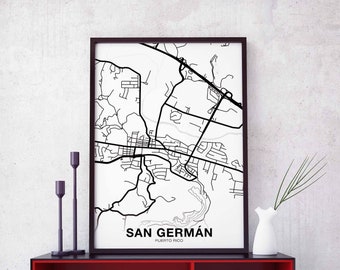 SAN GERMAN Puerto Rico PR usa map poster black white Hometown City Print Modern Home Decor Office Decoration Wall Art Dorm Bedroom Gift