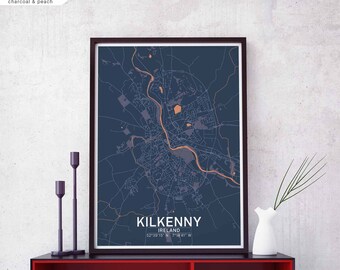 KILKENNY Ireland map poster black white Hometown City Print Modern Home Decor Office Decoration Wall Art Dorm Bedroom Gift