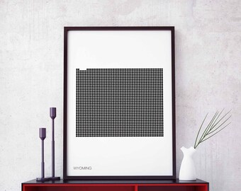 WYOMING US state minimal dots retro map poster black white wall decor design modern swiss scandinavian nordic housewarming travel