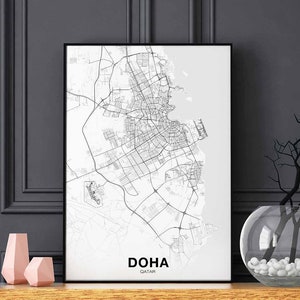 DOHA  Qatar map poster Hometown City Print Modern Home Decor Office Decoration Wall Art Dorm Bedroom Gift