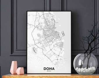 DOHA  Qatar map poster Hometown City Print Modern Home Decor Office Decoration Wall Art Dorm Bedroom Gift