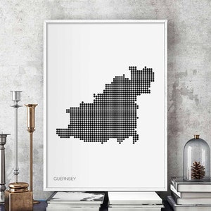 GUERNSEY Landkarte mit Punkten retro schwarz weiß Wand Dekor Design modern schweizerisch skandinavisch Einweihungsparty