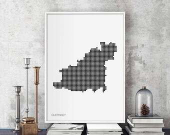 GUERNSEY minimal dots retro map poster black white wall decor design modern swiss scandinavian nordic housewarming travel