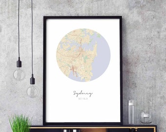 SYDNEY Australia map poster wall decor design modern minimal nordic travel bedroom home art vintage retro dorm nursery housewarming