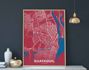 GUAYAQUIL Ecuador map poster color Hometown City Print Modern Home Decor Office Decoration Wall Art Dorm Bedroom Gift