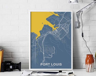 PORT LOUIS Mauritius map poster color Hometown City Print Modern Home Decor Office Decoration Wall Art Dorm Bedroom Gift art