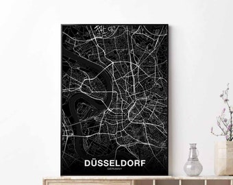 DUSSELDORF Germany map poster black white Hometown City Print Modern Home Decor Office Decoration Wall Art Dorm Bedroom Gift