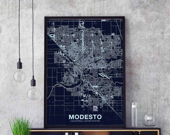 MODESTO California CA USA poster color Hometown City Print Modern Home Decor Office Decoration Wall Art Dorm Bedroom Gift