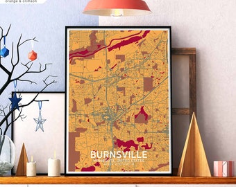 BURNSVILLE Minnesota USA map poster black white Hometown City Print Modern Home Decor Office Decoration Wall Art Dorm Bedroom Gift