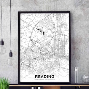 LECTURE Pennsylvanie PA USA carte affiche noir blanc ville natale ville impression moderne décor à la maison bureau décoration mur art dortoir chambre cadeau