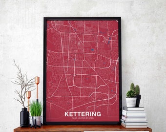 KETTERING Ohio OH USA map poster color Hometown City Print Modern Home Decor Office Decoration Wall Art Dorm Bedroom Gift