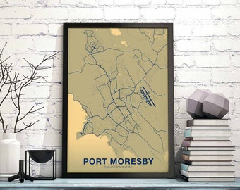 PORT MORESBY Papua New Guinea map poster color Hometown City Print Modern Home Decor Office Decoration Wall Art Dorm Bedroom Gift
