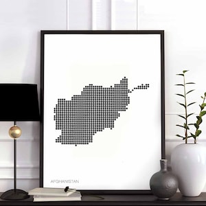AFGHANISTAN Minimal Dots Retro Landkarte schwarz weiß Wand Dekor Design modern schweizer skandinavisch nordisch Einweihungsparty Reise Schlafzimmer