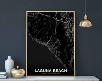 LAGUNA BEACH California CA usa map poster black white Hometown City Print Modern Home Decor Office Decoration Wall Art Dorm Bedroom Gift