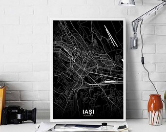 IASI Romania map poster black white Hometown City Print Modern Home Decor Office Decoration Wall Art Dorm Bedroom Gift