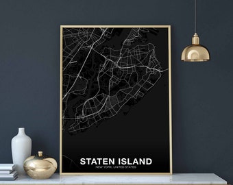 STATEN ISLAND New York ny usa map poster black white Hometown City Print Modern Home Decor Office Decoration Wall Art Dorm Bedroom Gift