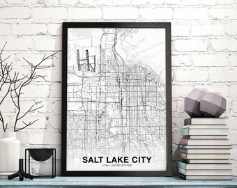 SALT LAKE City Utah UT usa map poster black white Hometown City Print Modern Home Decor Office Decoration Wall Art Dorm Bedroom Gift