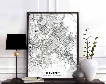 IRVINE California CA USA map poster black white Hometown City Print Modern Home Decor Office Decoration Wall Art Dorm Bedroom Gift